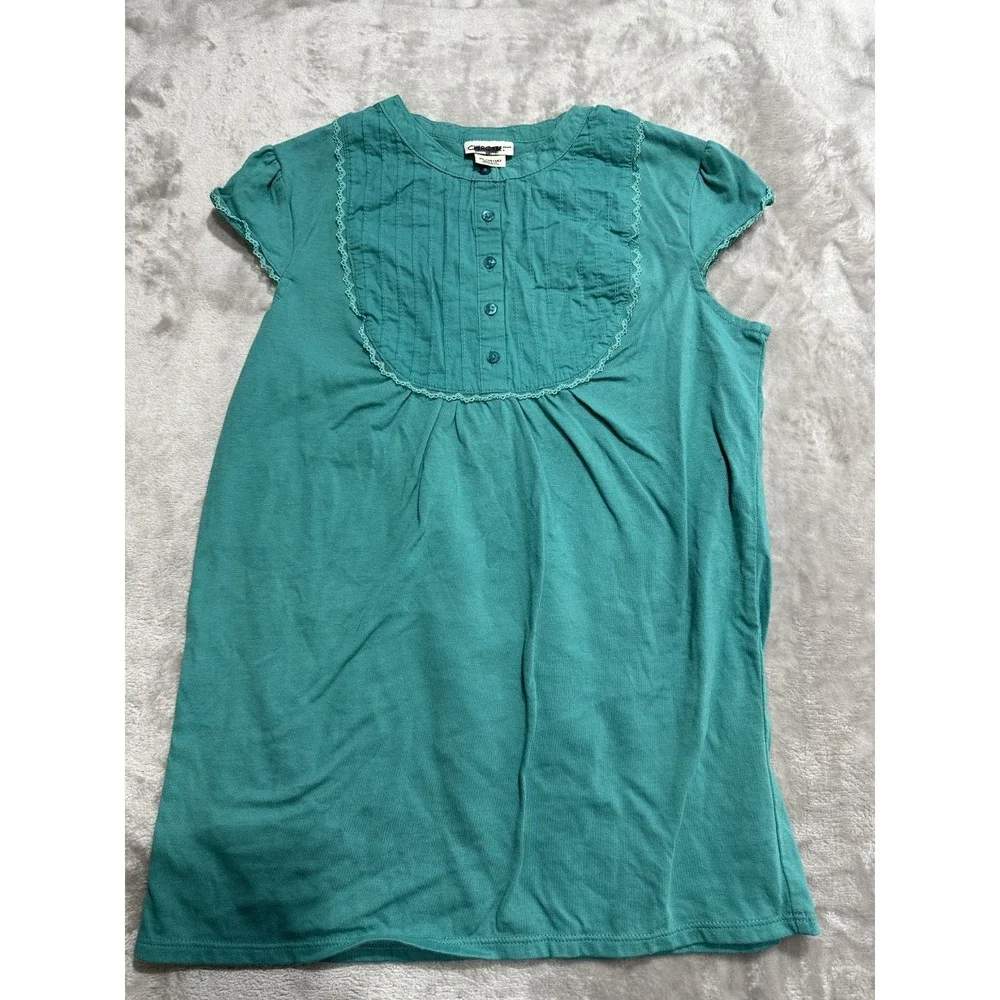 Cherokee Blouse‎ Tunic Girls Size XL 14/16 Green Front Buttons Cap Sleeve EUC